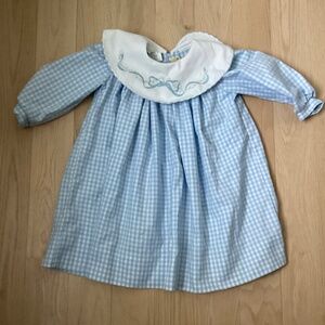 Girls Dress 80’s USA Cotton Blue Gingham Embroidered